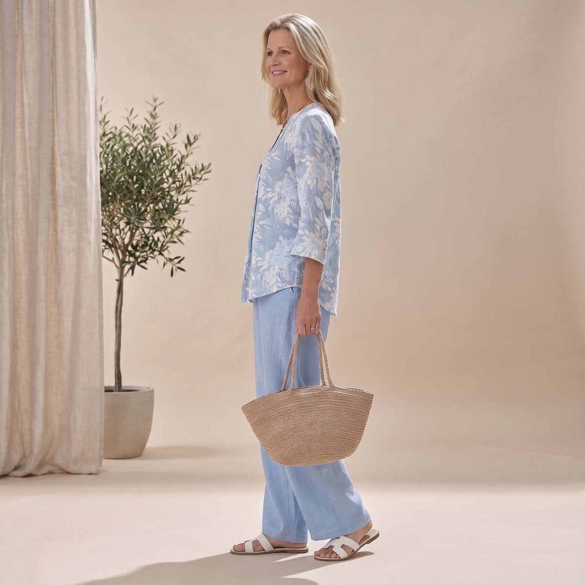 Women's Floral Blouse Wide-Leg Pants Two Piece Set