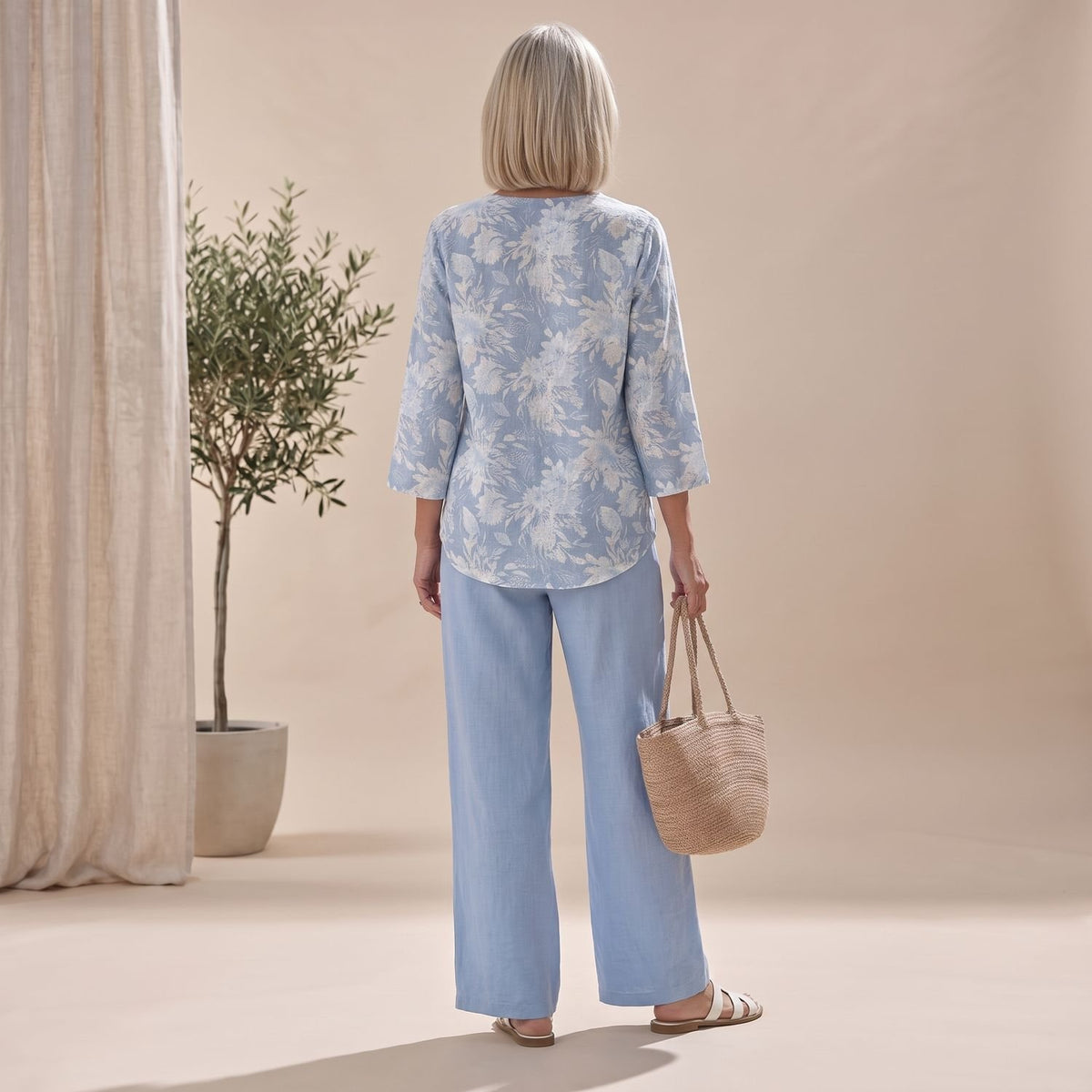 Women's Floral Blouse Wide-Leg Pants Two Piece Set