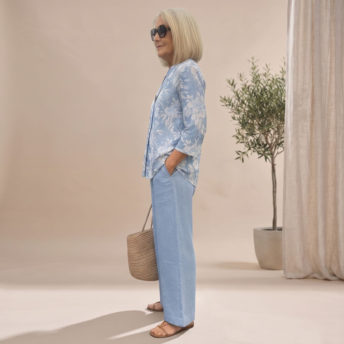 Women's Floral Blouse Wide-Leg Pants Two Piece Set
