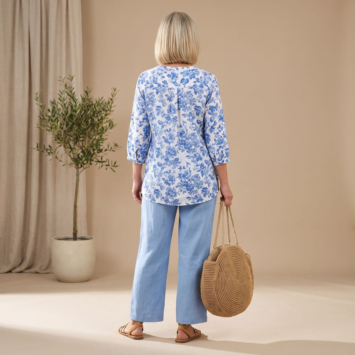 Women's Floral Blouse Wide-Leg Pants Two Piece Set