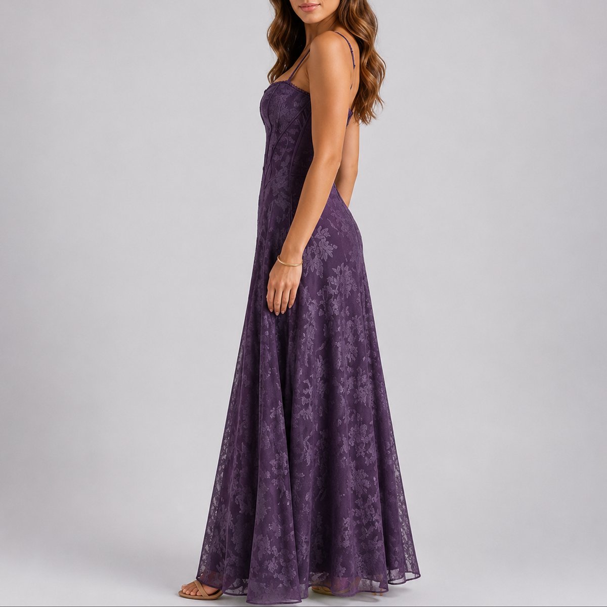 Women's Floral Corset Maxi Fall Wedding Guest Dresses Spaghetti Strap