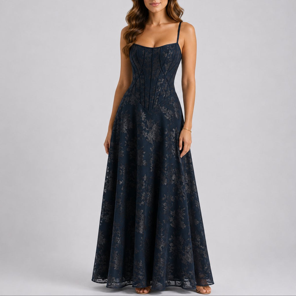 Women's Floral Corset Maxi Fall Wedding Guest Dresses Spaghetti Strap