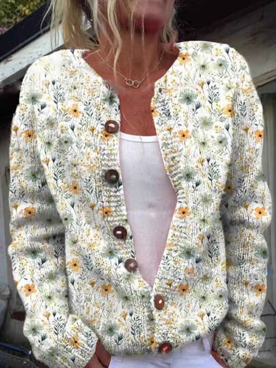 Women's Floral Embroidered Button-Front Knit Cardigan - Style 2