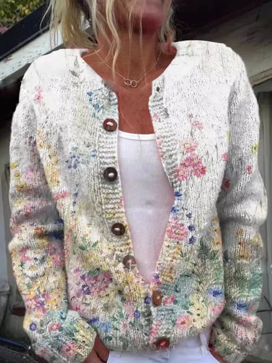 Women's Floral Embroidered Button-Front Knit Cardigan - Style 4