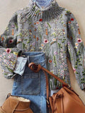 Women's Floral Embroidered Knit Turtleneck Sweater - Multicolor