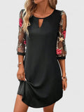 Women's Floral Embroidered Mesh-Sleeve Mini Shift Dress - Black