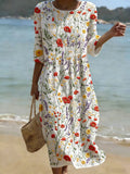 Women's Floral Embroidered Midi Party Dress - White