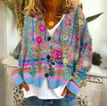 Women's Floral Knit Button-Front Cardigan Sweater - Blue