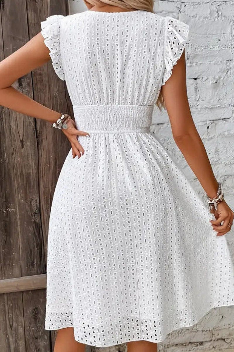 Women's Floral Lace Spaghetti Strap Swiss Dot Cocktail Dress