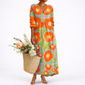 Women's Floral Maxi Fall Wedding Guest Dresses Long Sleeve V-Neck - Multicolor