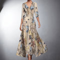 Women's Floral Maxi Formal Dresses V-Neck Wrap A-Line Gown - Floral