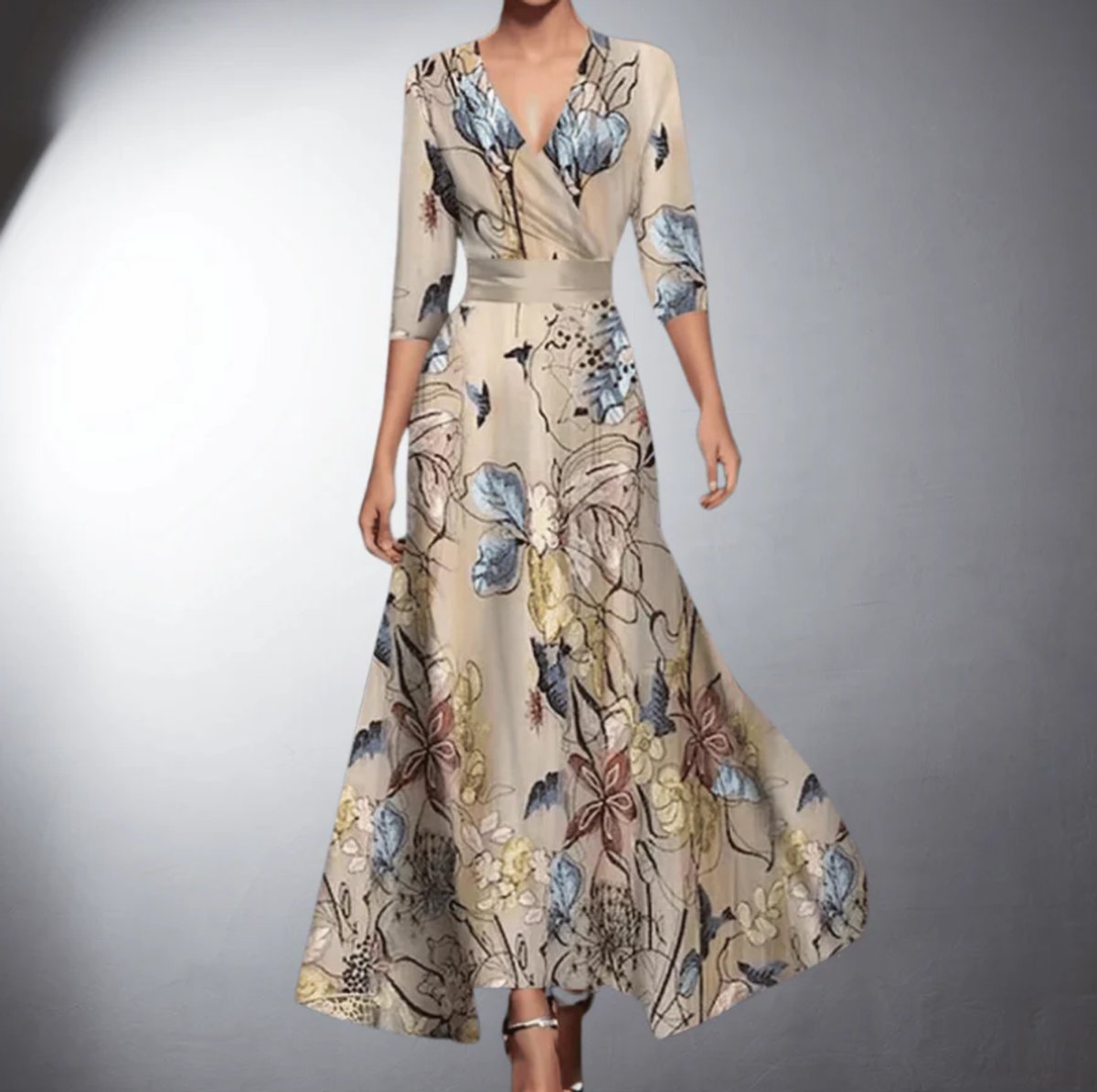 Women's Floral Maxi Formal Dresses V-Neck Wrap A-Line Gown - Floral