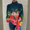 Women's Floral Print Relaxed-Fit Knit Turtleneck Sweater - Multicolor