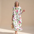 Women's Floral Print Relaxed Midi Dress 3/4 Sleeve - Floral