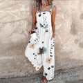 Women's Floral Print Wide-Leg Sleeveless Overall Jumpsuit - White