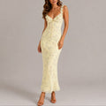 Women's Floral Ruffle Strap Maxi Fall Wedding Guest Dress - Yellow