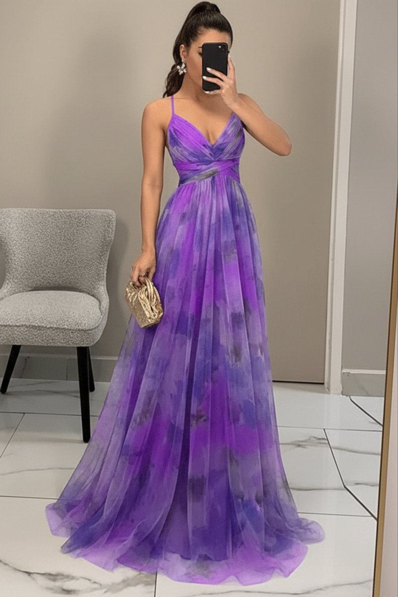 Women's Floral Tulle Spaghetti-Strap Maxi Cocktail Dress