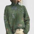 Women's Floral Turtleneck Relaxed-Fit Knit Sweater - Green