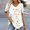Women's Floral V-Neck Short-Sleeve Relaxed-Fit Top - Beige