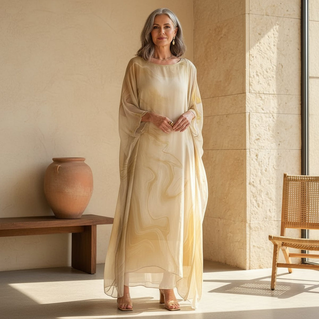 Women's Flowy Batwing Long Sleeve Dress Maxi Silhouette
