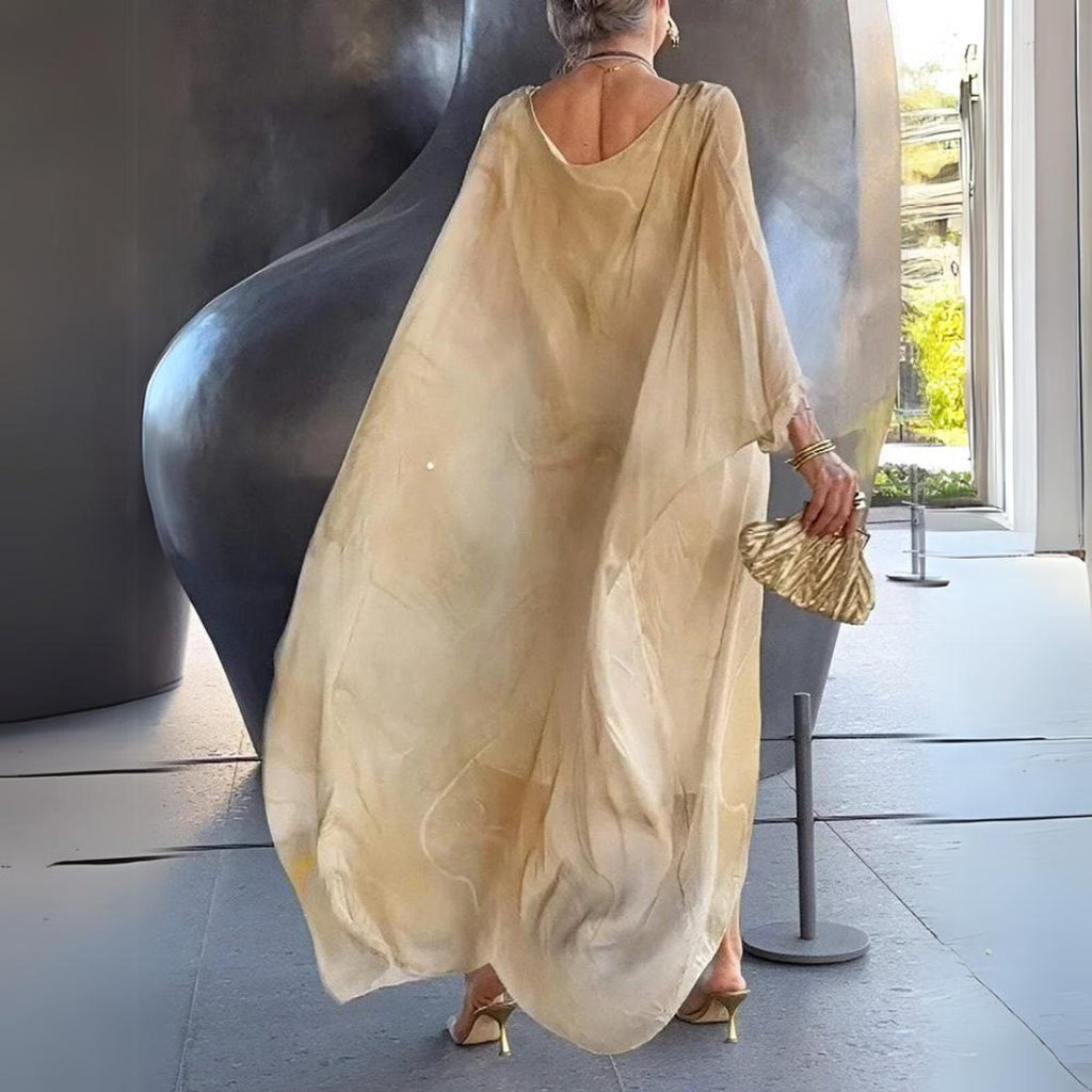 Women's Flowy Batwing Long Sleeve Dress Maxi Silhouette