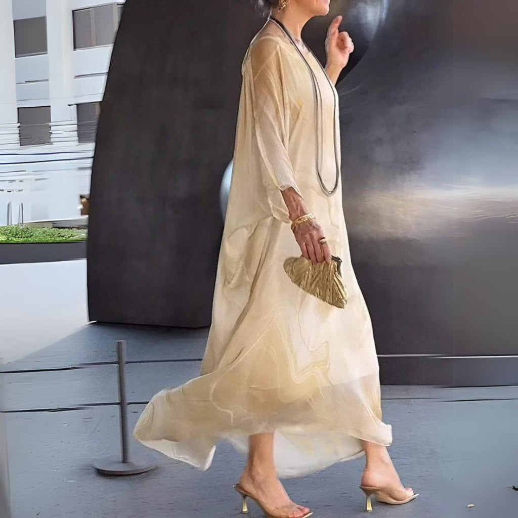 Women's Flowy Batwing Long Sleeve Dress Maxi Silhouette