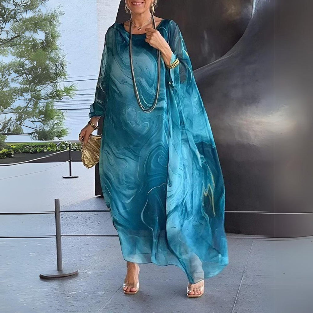 Women's Flowy Batwing Long Sleeve Dress Maxi Silhouette