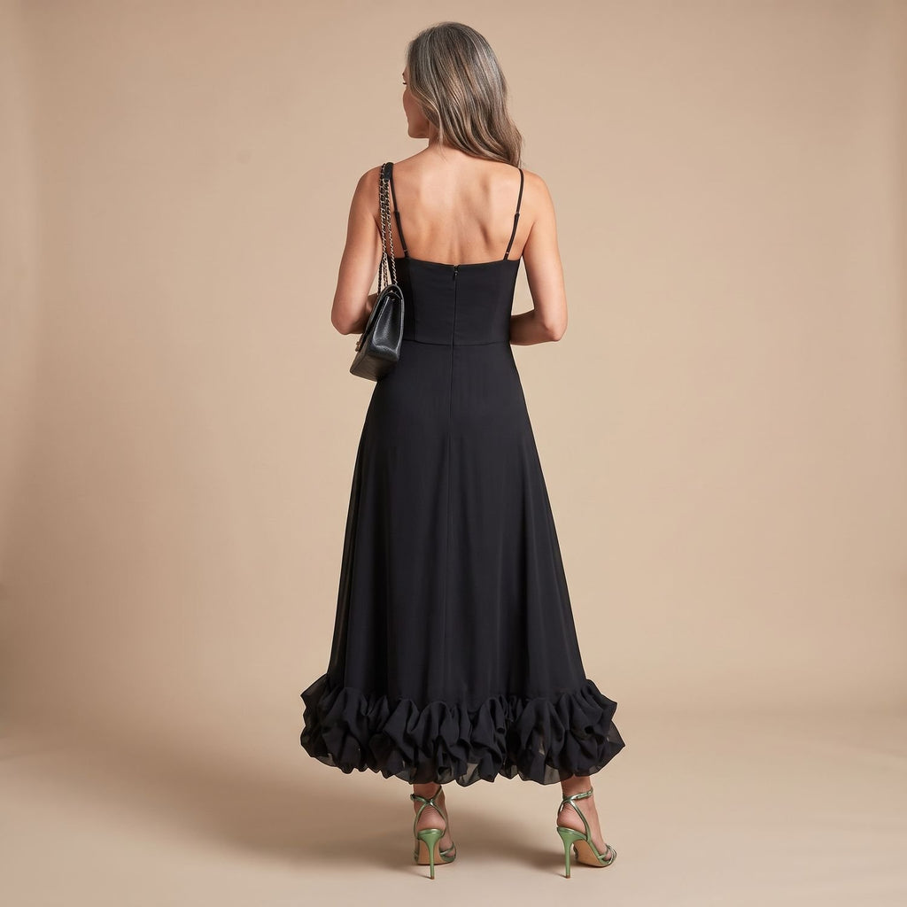 Women's Flowy Formal Maxi Dress Spaghetti Strap Ruffle Hem