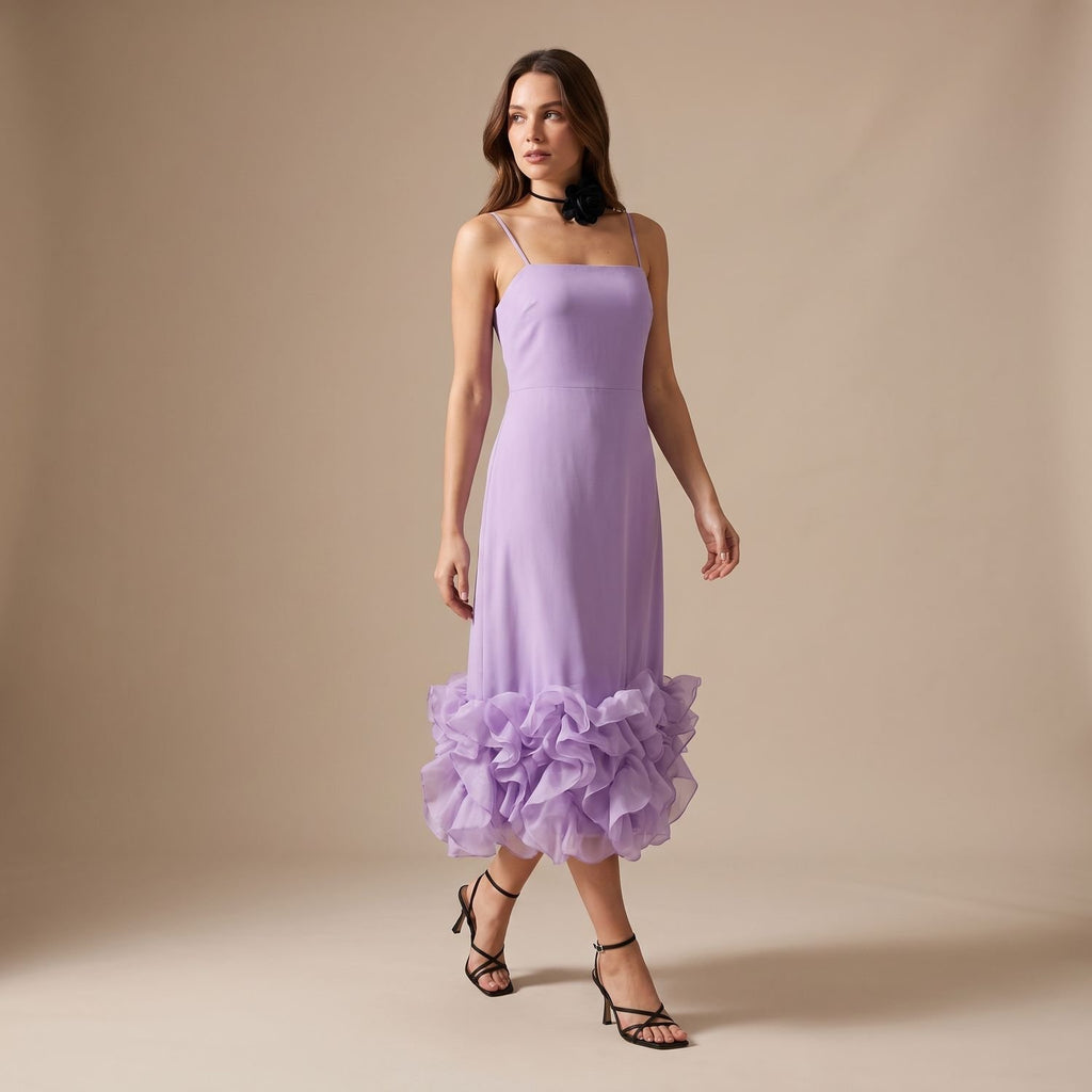 Women's Flowy Formal Maxi Dress Spaghetti Strap Ruffle Hem
