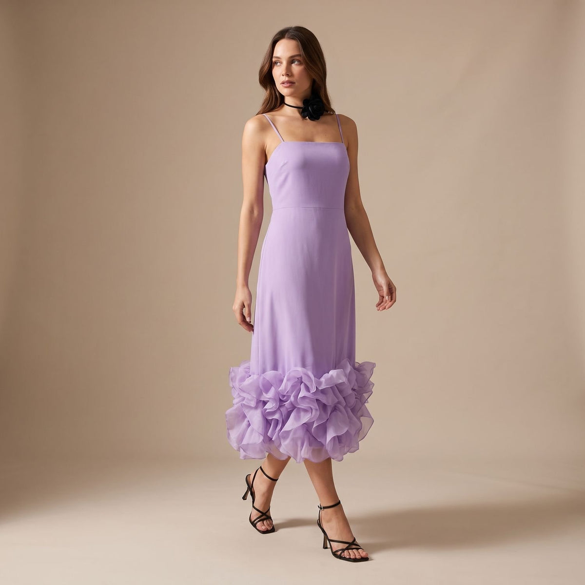 Women's Flowy Formal Maxi Dress Spaghetti Strap Ruffle Hem