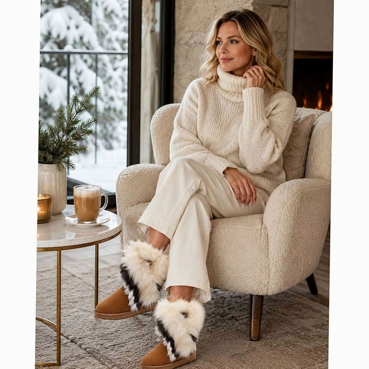 Women's Fluffy Fur-Trim Slip-On Winter Snow Boots