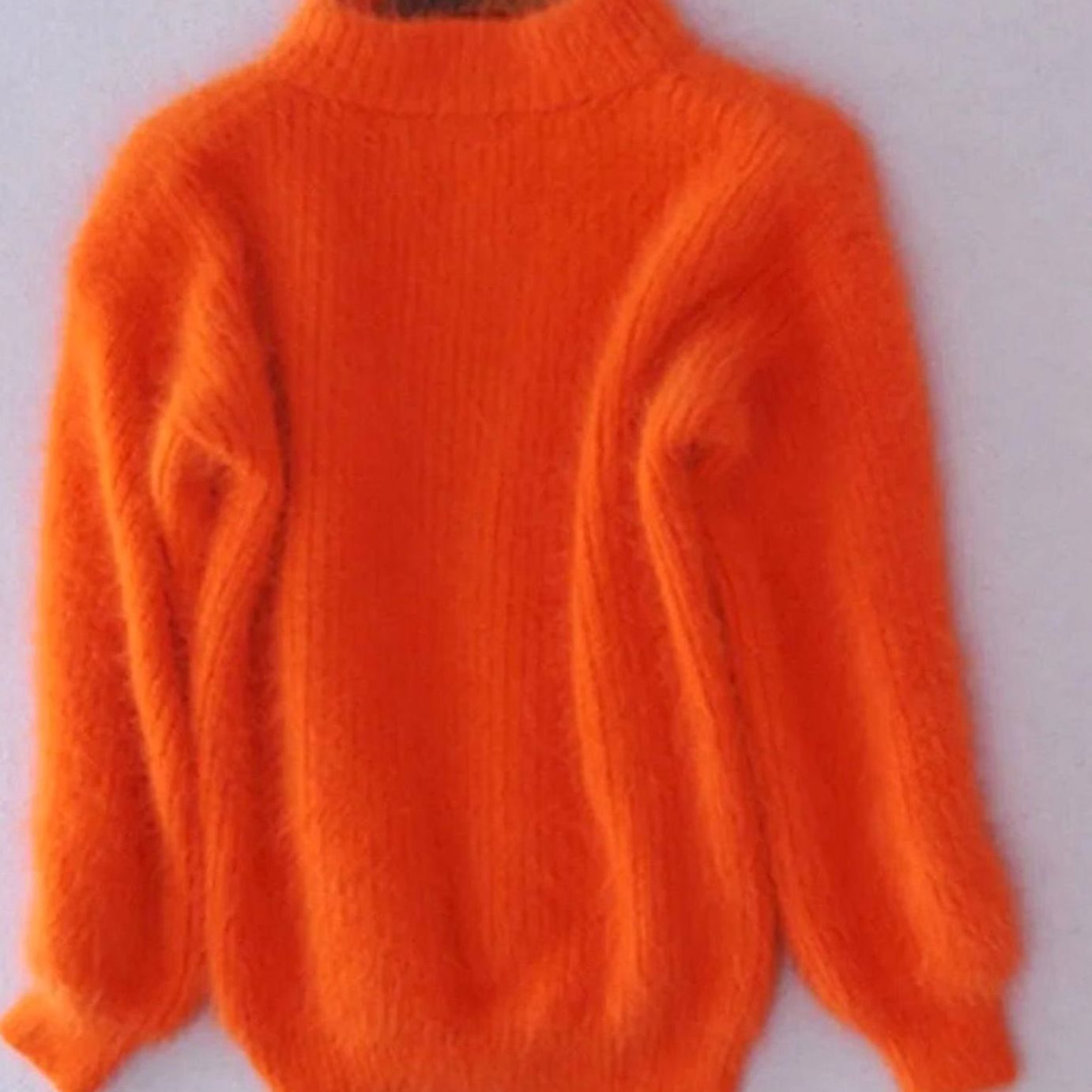 Women's Fluffy Turtleneck Loose-Fit Pullover Knit Sweater - Orange