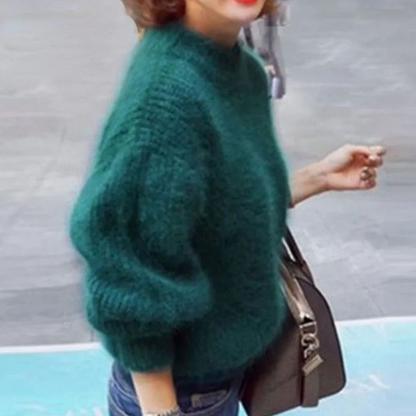 Women's Fluffy Turtleneck Loose-Fit Pullover Knit Sweater - Green