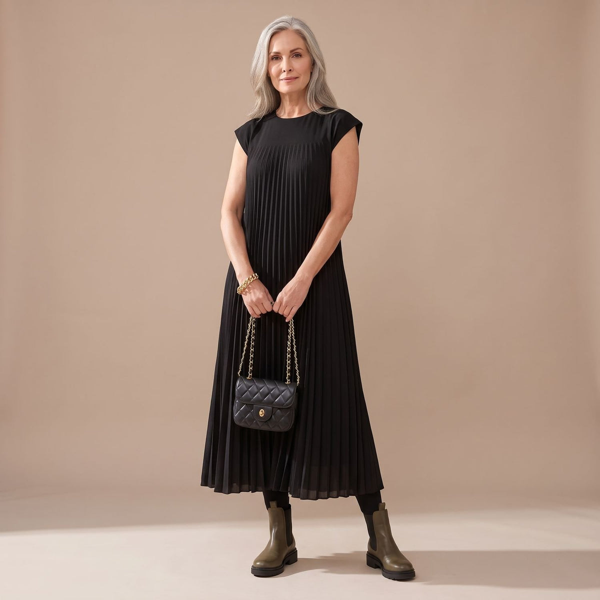 Women's Formal Pleated Maxi Dress Cap-Sleeve A-Line