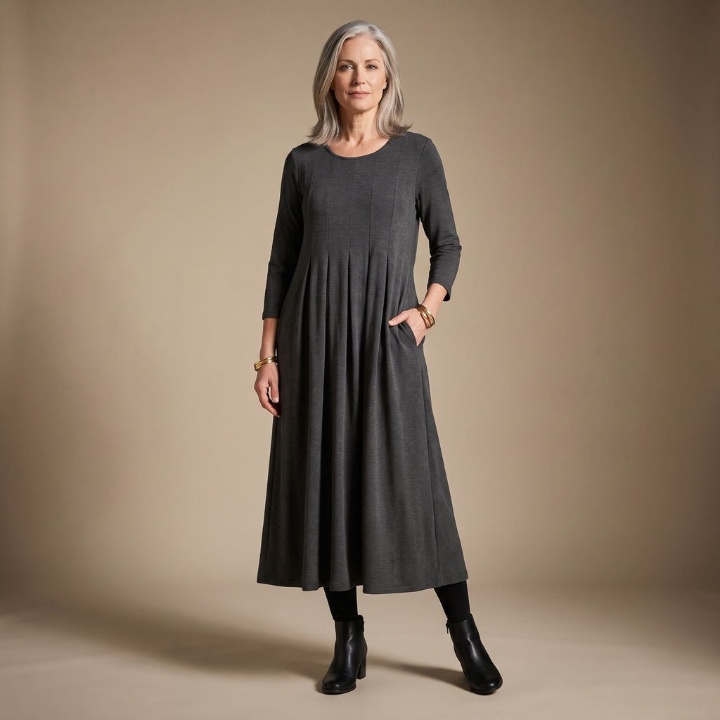 Women's Formal Pleated Maxi Dress Cap-Sleeve A-Line - Gray