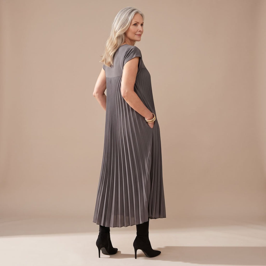 Women's Formal Pleated Maxi Dress Cap-Sleeve A-Line