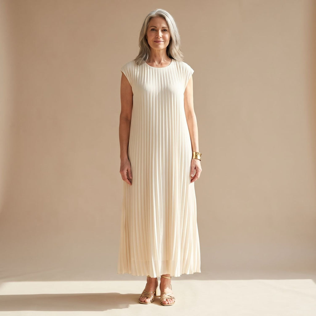 Women's Formal Pleated Maxi Dress Cap-Sleeve A-Line