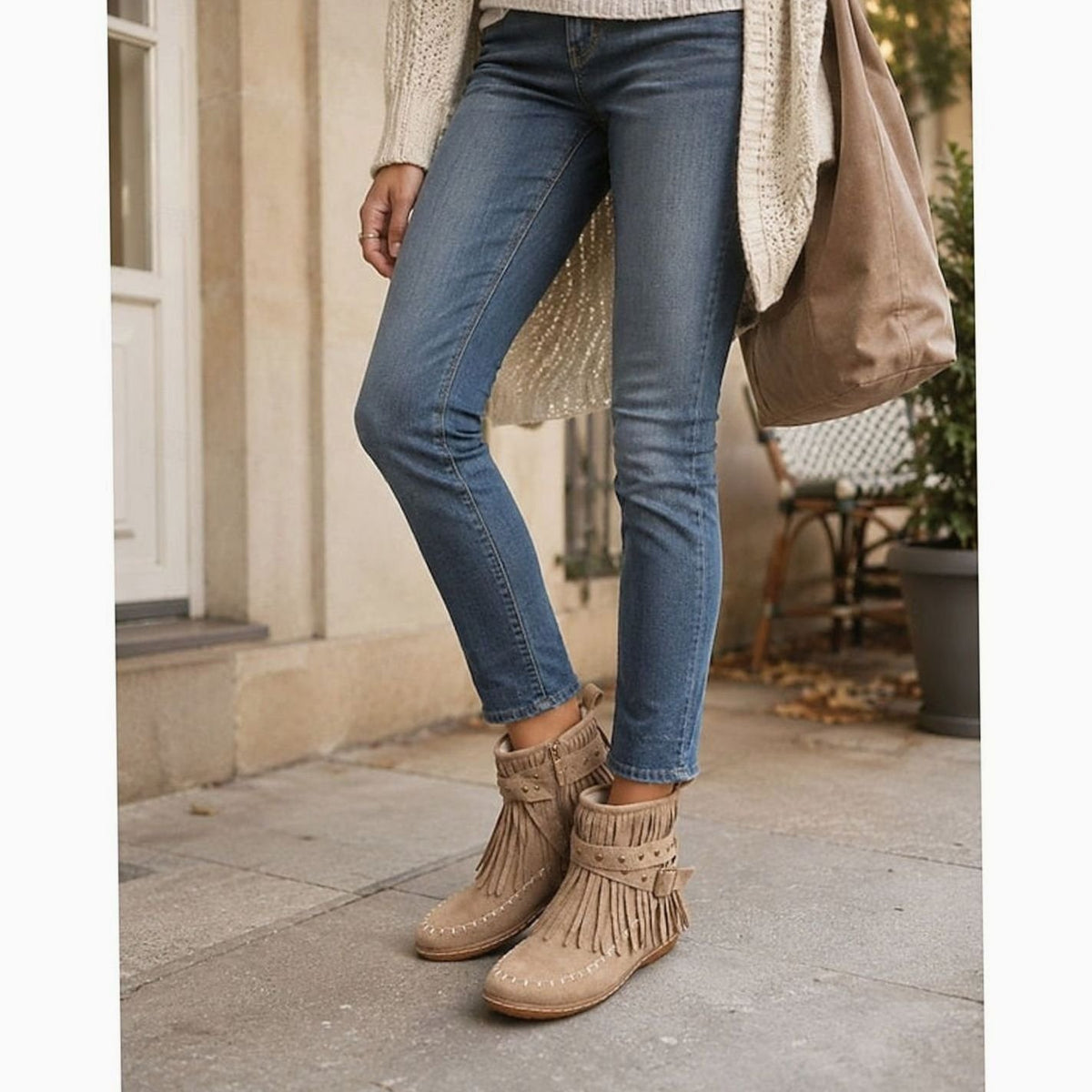 Women's Fringe Moccasin Flat Ankle Booties Buckle Strap