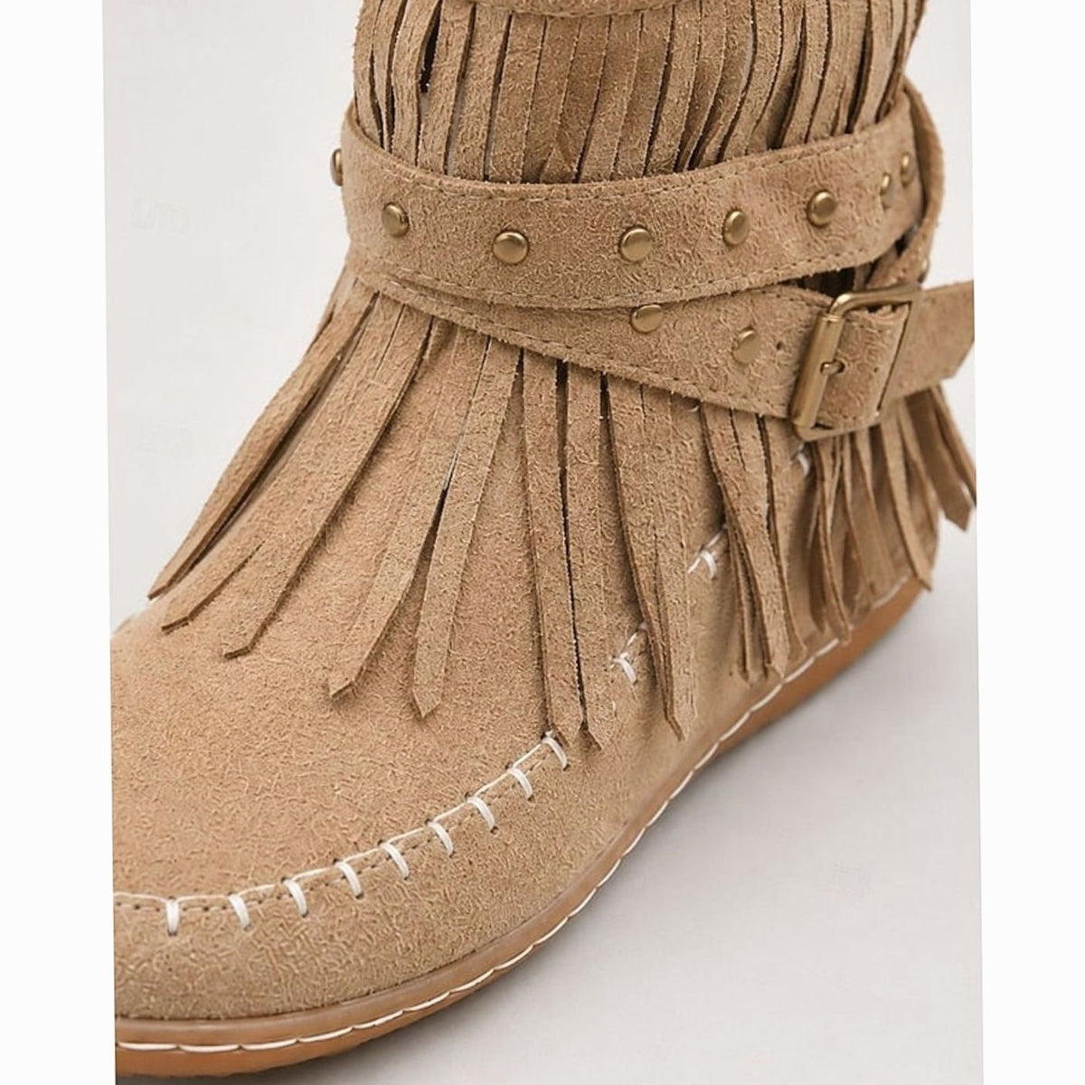 Women's Fringe Moccasin Flat Ankle Booties Buckle Strap