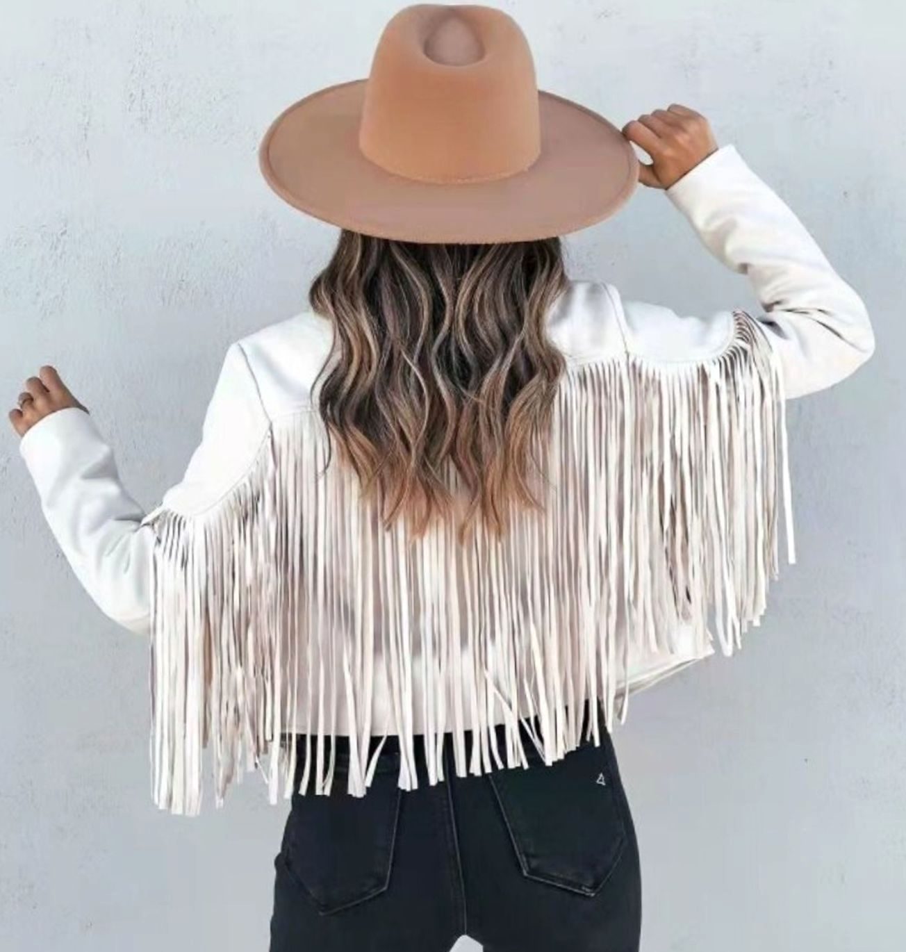 Women's Fringe Suede Cropped Moto Jacket - White