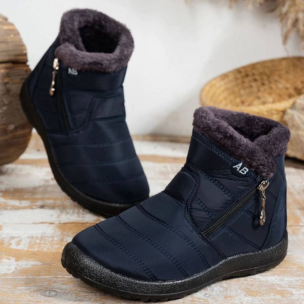 Women's Fur-Lined Zipper Ankle Winter Snow Boots - Blue