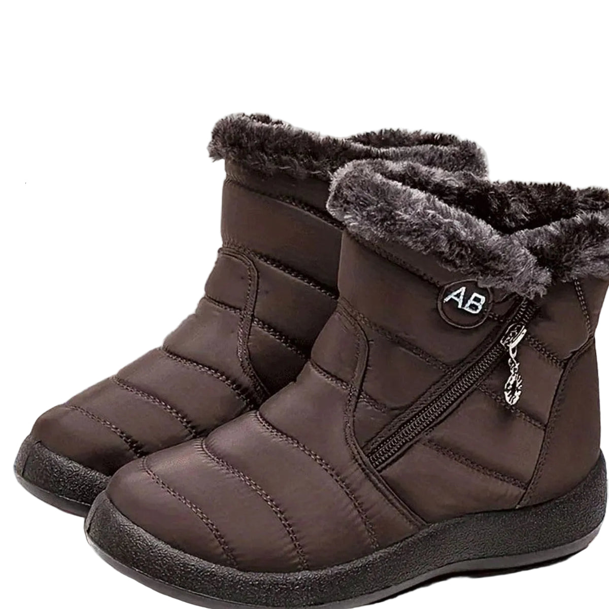 Women's Fur-Lined Zipper Ankle Winter Snow Boots - Brown