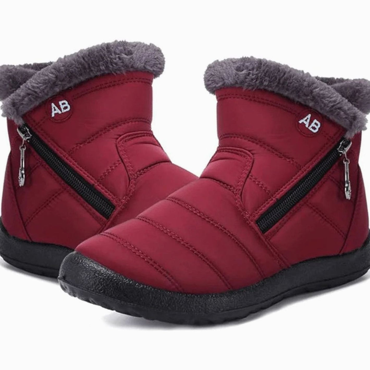 Women's Fur-Lined Zipper Ankle Winter Snow Boots - Red