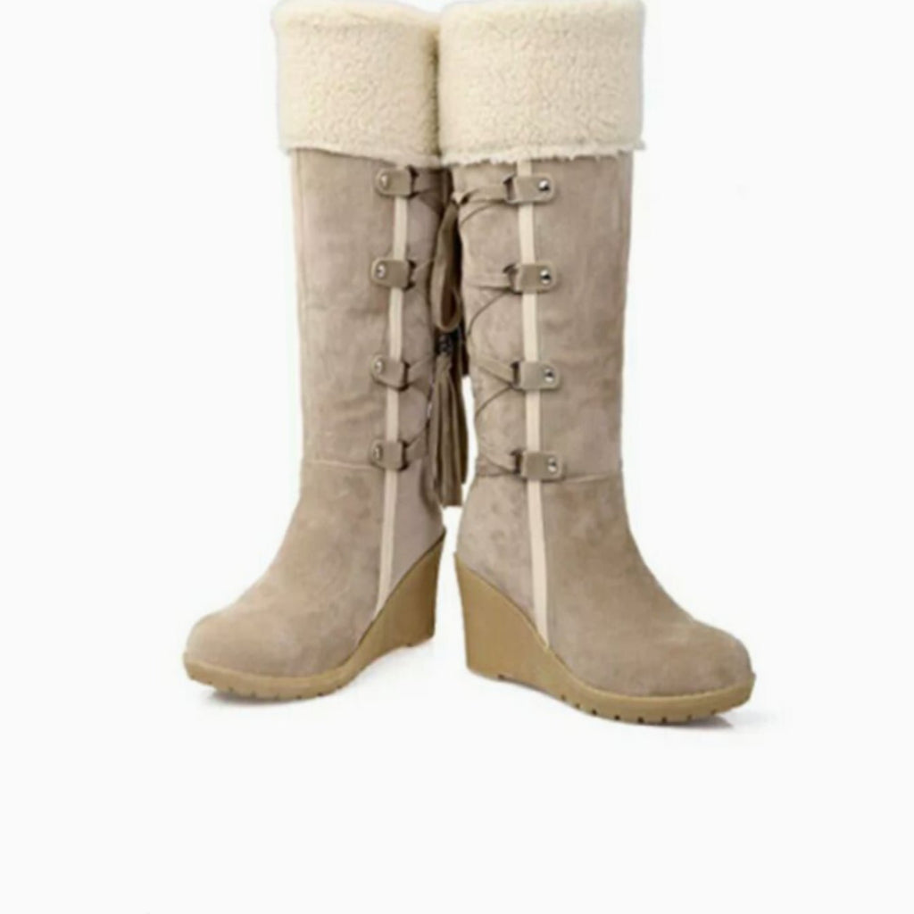 Women's Fur-Trim Wedge Knee-High Winter Boots