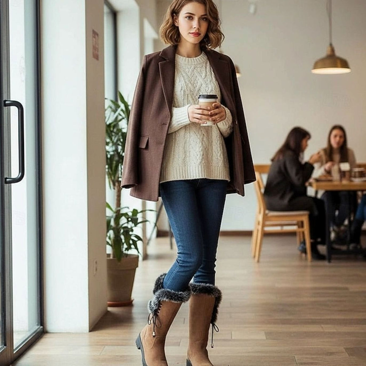 Women's Fur-Trimmed Knee-High Winter Snow Boots