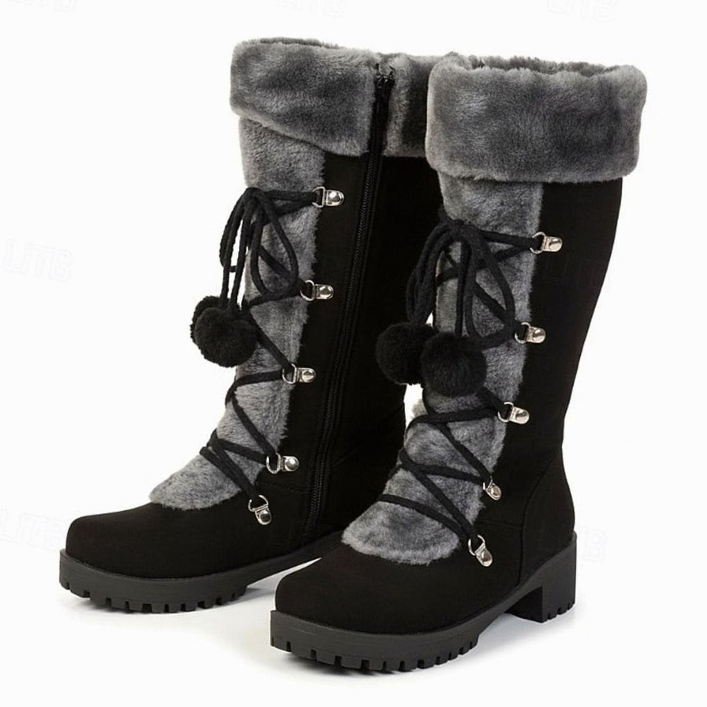 Women's Fur-Trimmed Lace-Up Knee-High Winter Snow Boots