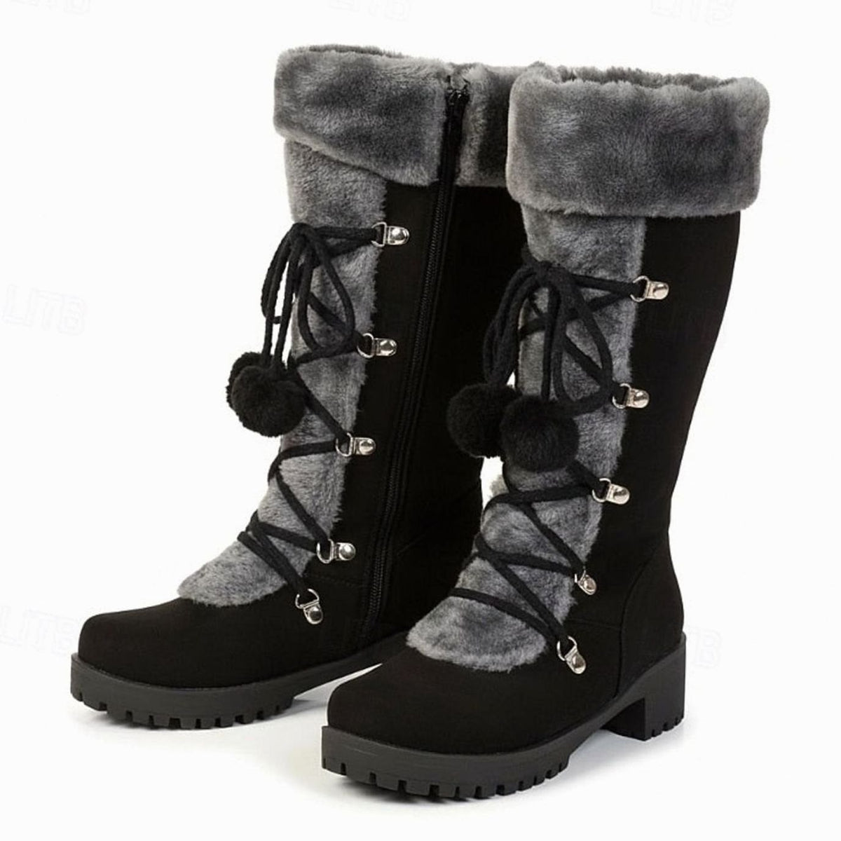 Women's Fur-Trimmed Lace-Up Knee-High Winter Snow Boots