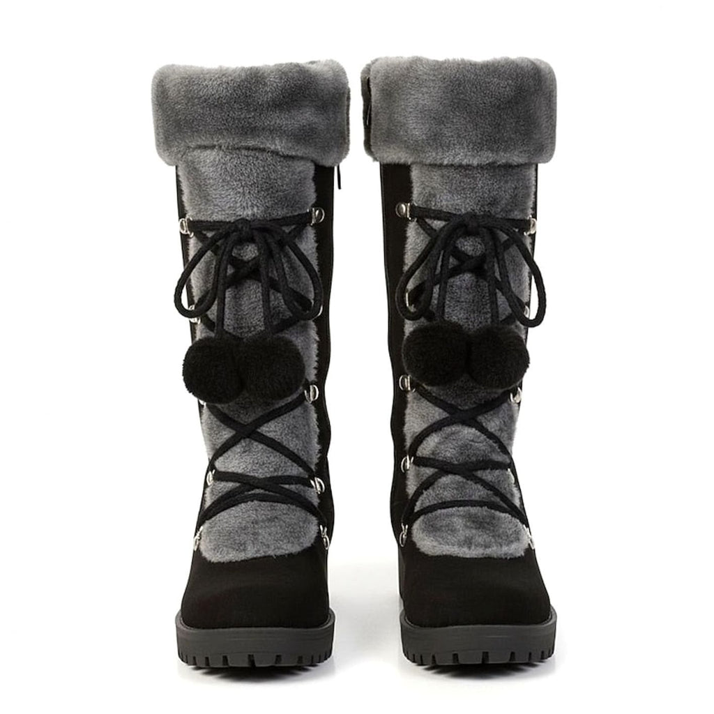 Women's Fur-Trimmed Lace-Up Knee-High Winter Snow Boots