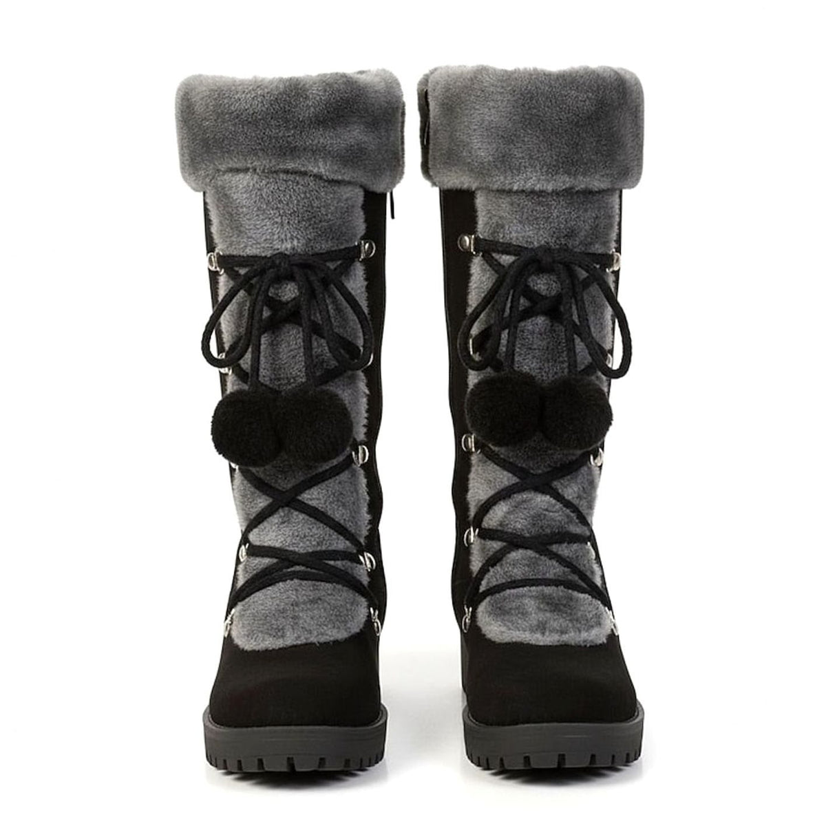 Women's Fur-Trimmed Lace-Up Knee-High Winter Snow Boots