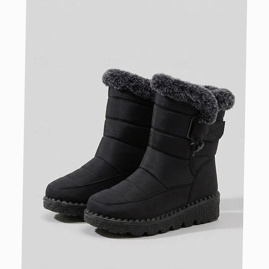 Women's Fur-Trimmed Slip-On Winter Snow Boots - Black